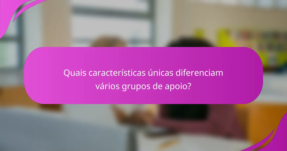 Quais características únicas diferenciam vários grupos de apoio?